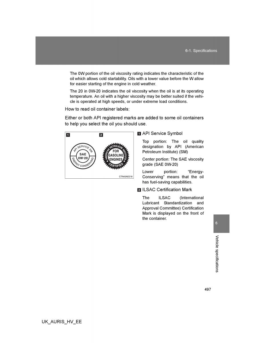 Toyota Auris Hybrid I 1 owners manual / page 497