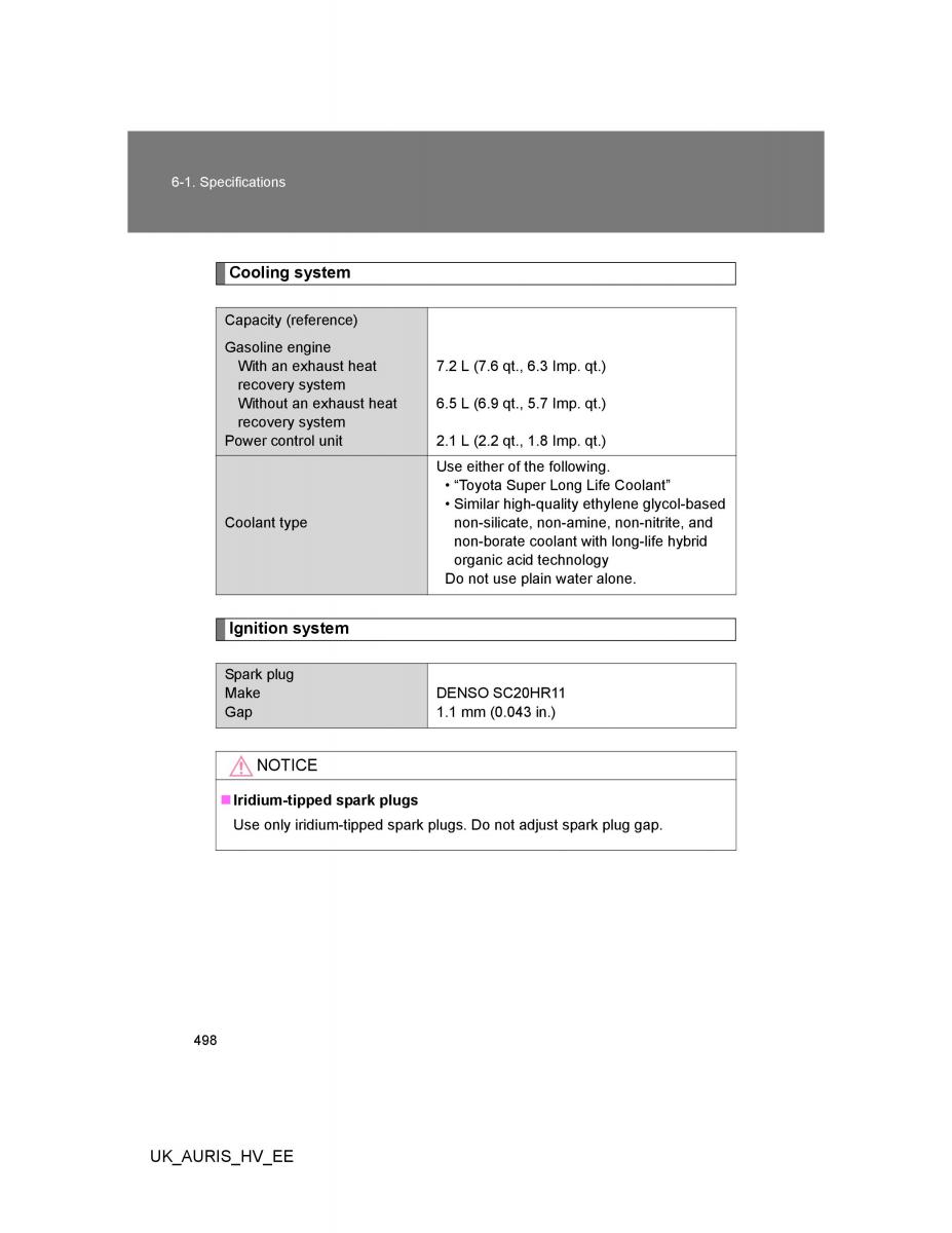 Toyota Auris Hybrid I 1 owners manual / page 498