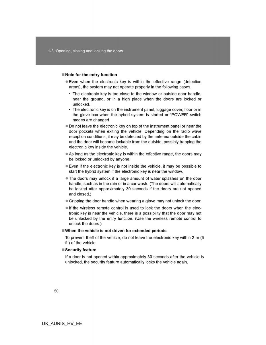 Toyota Auris Hybrid I 1 owners manual / page 50