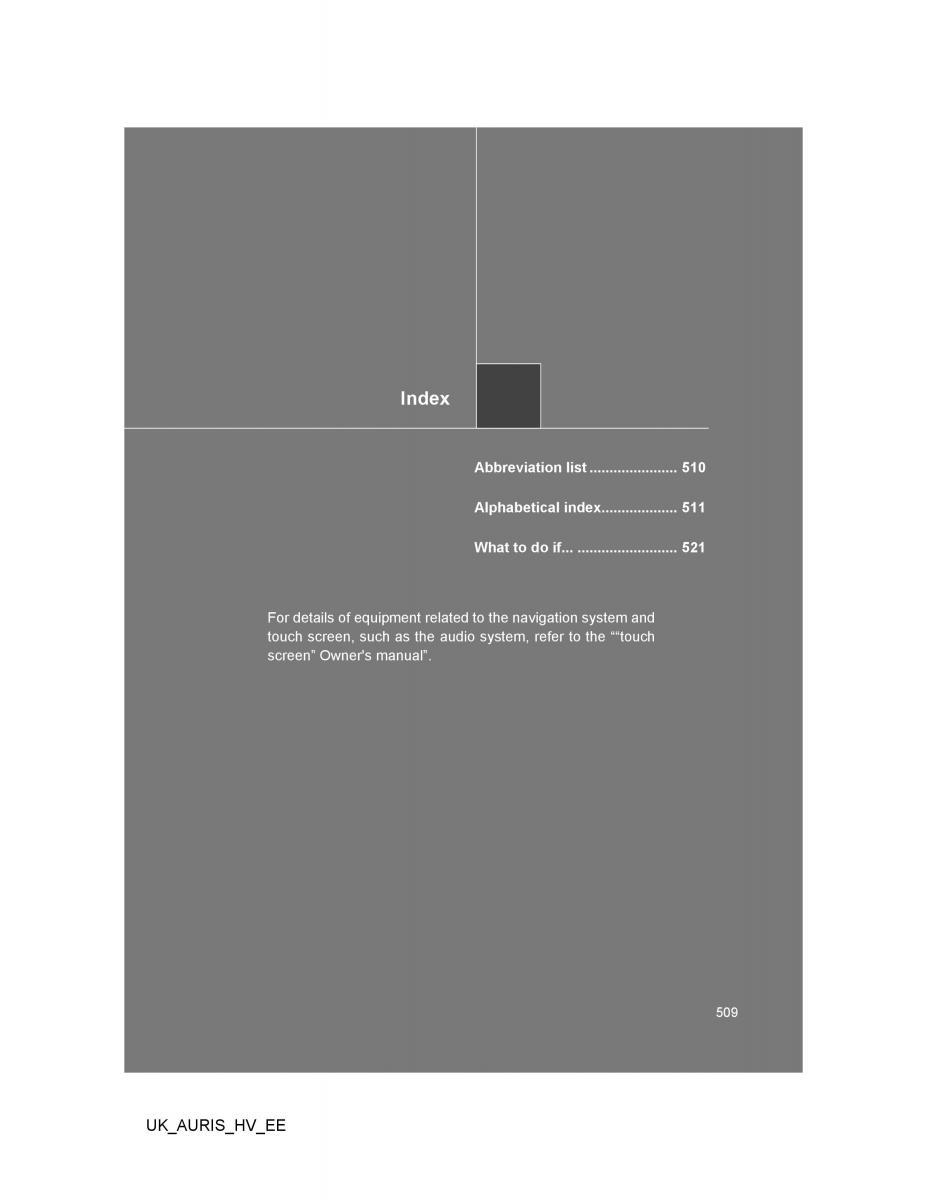 Toyota Auris Hybrid I 1 owners manual / page 509