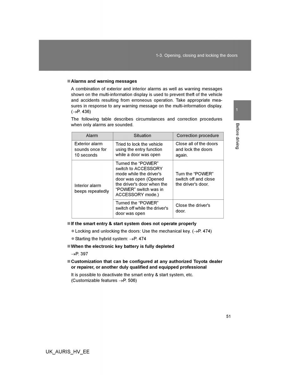 Toyota Auris Hybrid I 1 owners manual / page 51