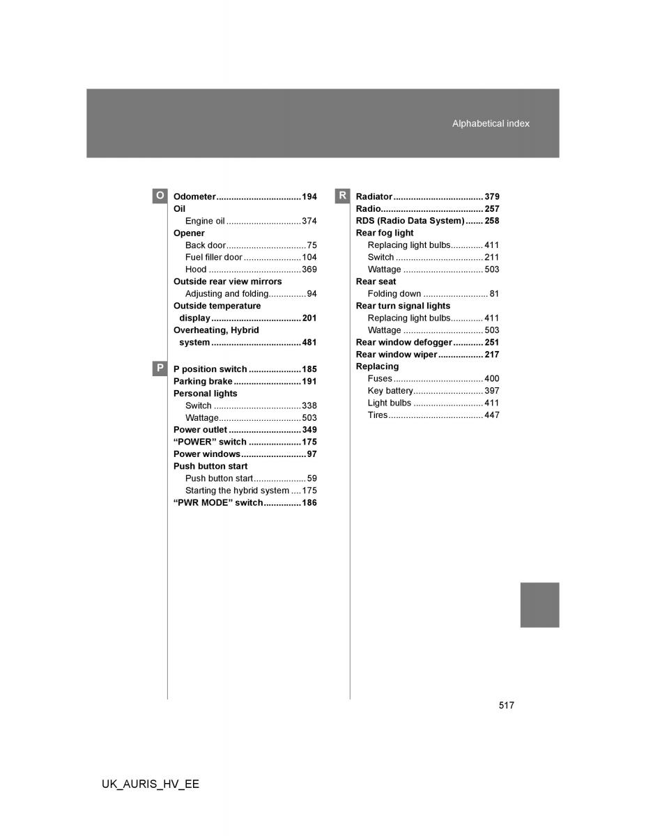 Toyota Auris Hybrid I 1 owners manual / page 517