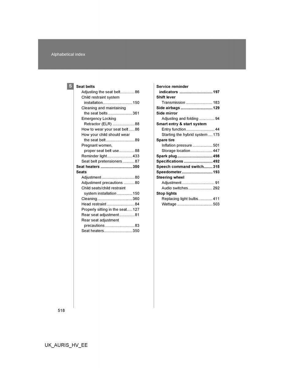 Toyota Auris Hybrid I 1 owners manual / page 518