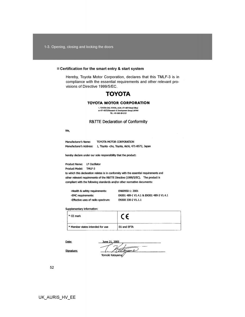 Toyota Auris Hybrid I 1 owners manual / page 52