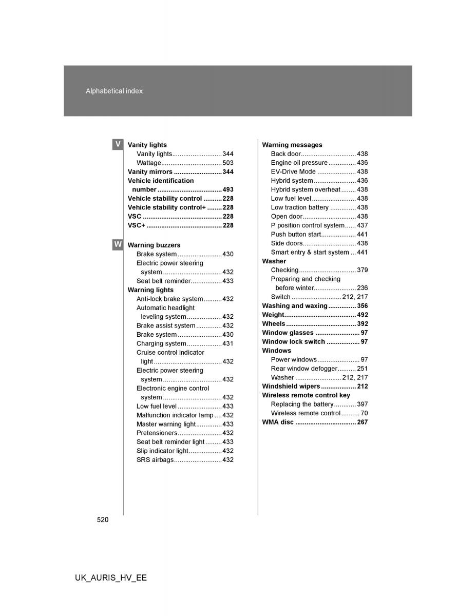 Toyota Auris Hybrid I 1 owners manual / page 520