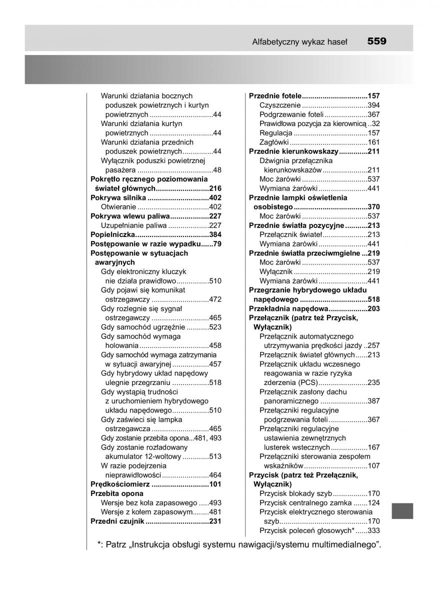 Toyota Auris Hybrid II 2 instrukcja obslugi / page 559