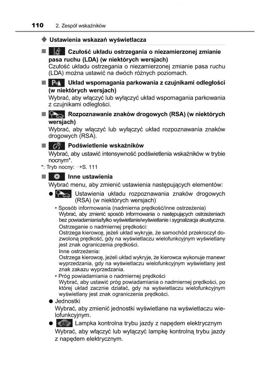 Toyota Auris Hybrid II 2 instrukcja obslugi / page 110