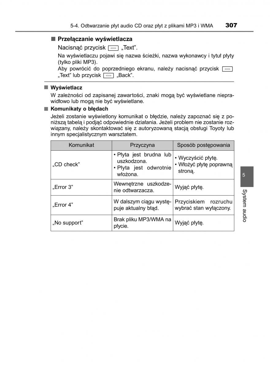 Toyota Auris Hybrid II 2 instrukcja obslugi / page 307