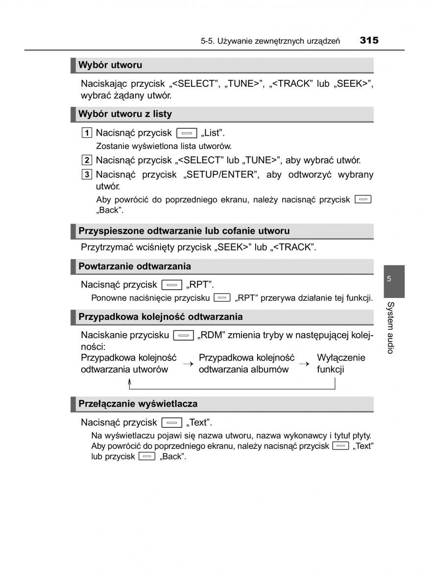 Toyota Auris Hybrid II 2 instrukcja obslugi / page 315