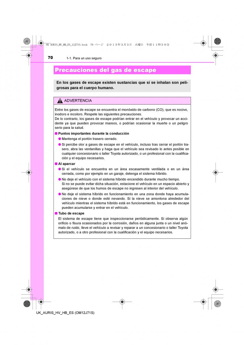 Toyota Auris Hybrid II 2 manual del propietario / page 70