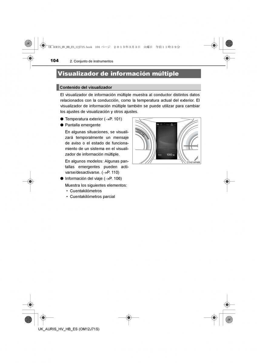 Toyota Auris Hybrid II 2 manual del propietario / page 104