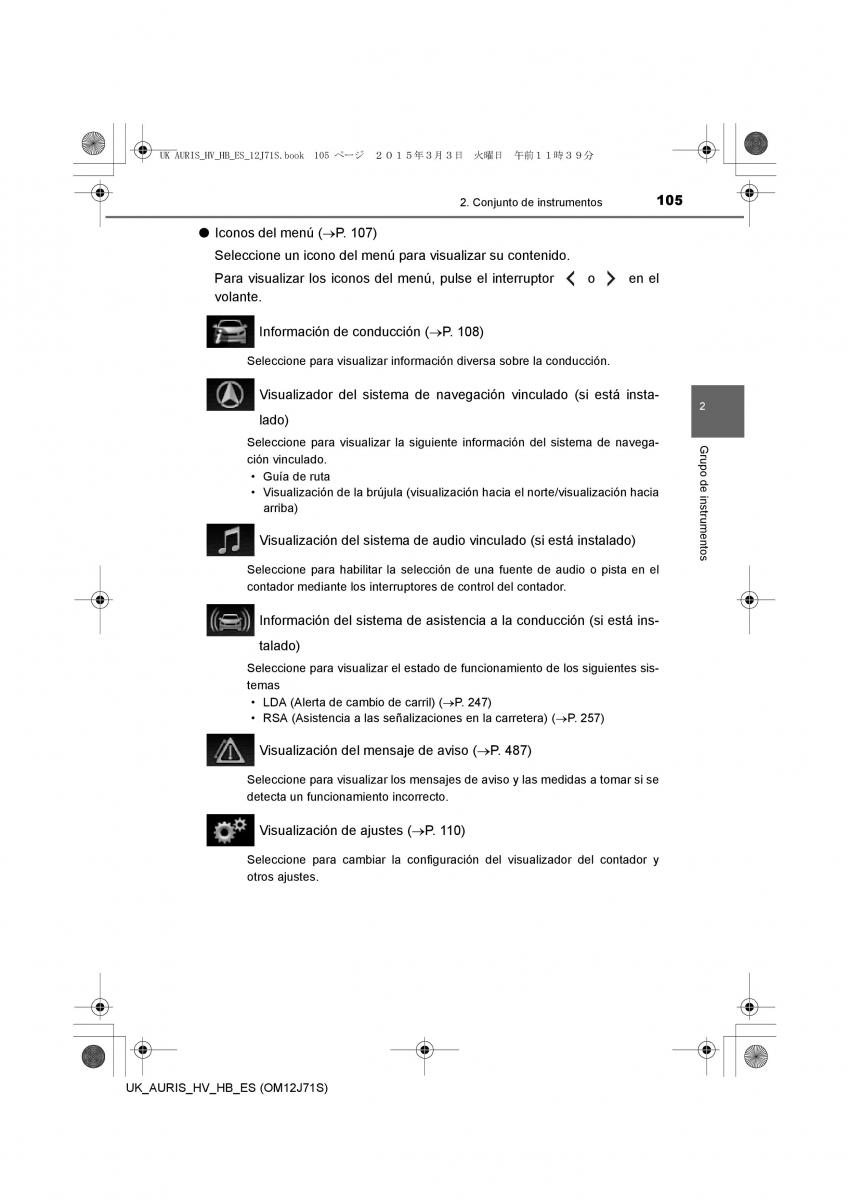 Toyota Auris Hybrid II 2 manual del propietario / page 105