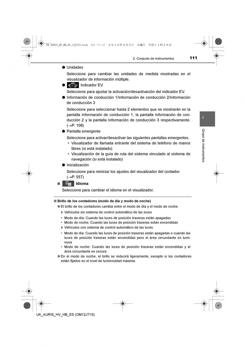 Toyota Auris Hybrid II 2 manual del propietario / page 111