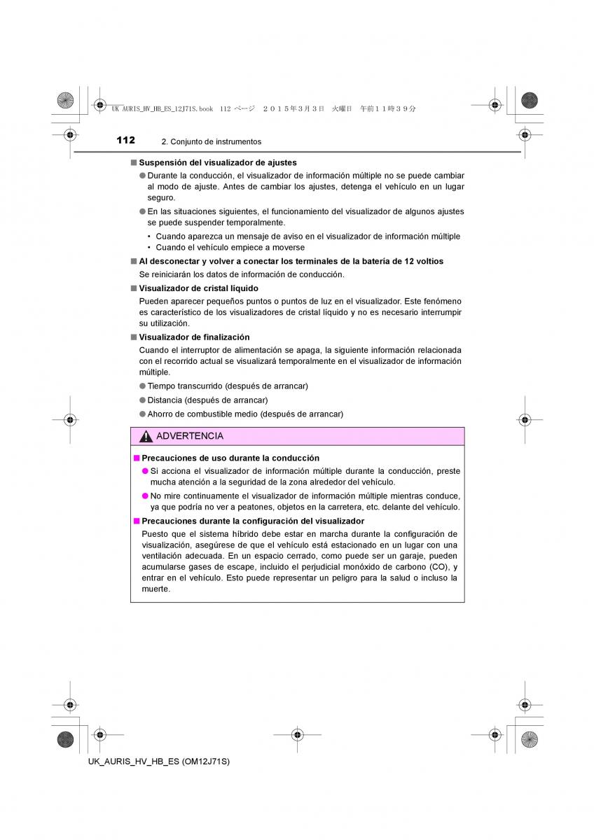 Toyota Auris Hybrid II 2 manual del propietario / page 112