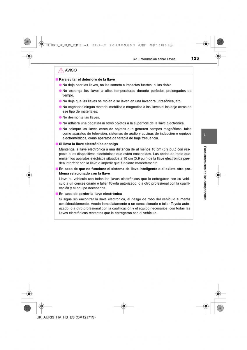 Toyota Auris Hybrid II 2 manual del propietario / page 123