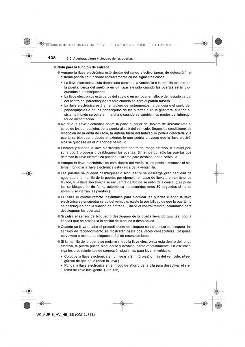 Toyota Auris Hybrid II 2 manual del propietario / page 138