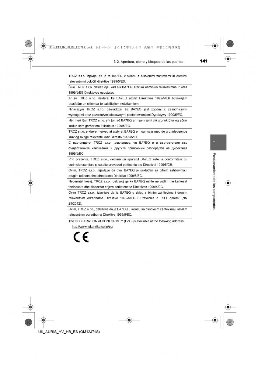 Toyota Auris Hybrid II 2 manual del propietario / page 141