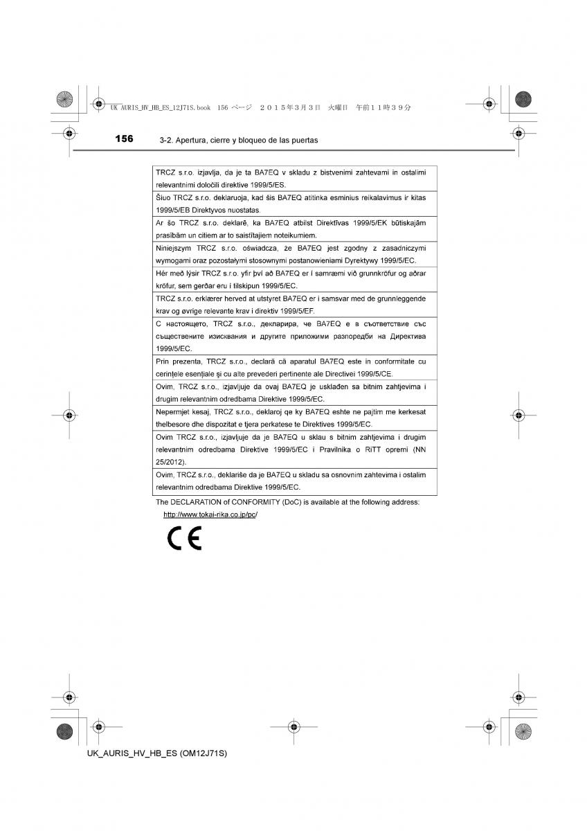 Toyota Auris Hybrid II 2 manual del propietario / page 156