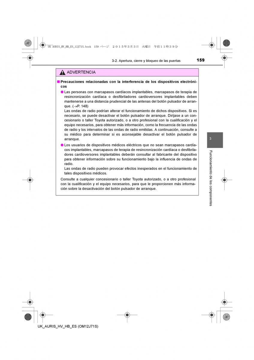 Toyota Auris Hybrid II 2 manual del propietario / page 159