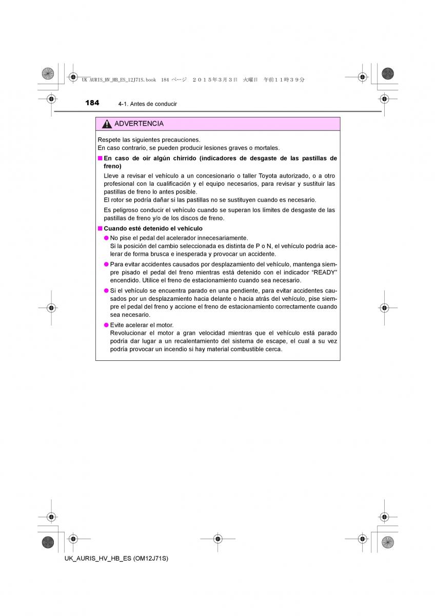 Toyota Auris Hybrid II 2 manual del propietario / page 184