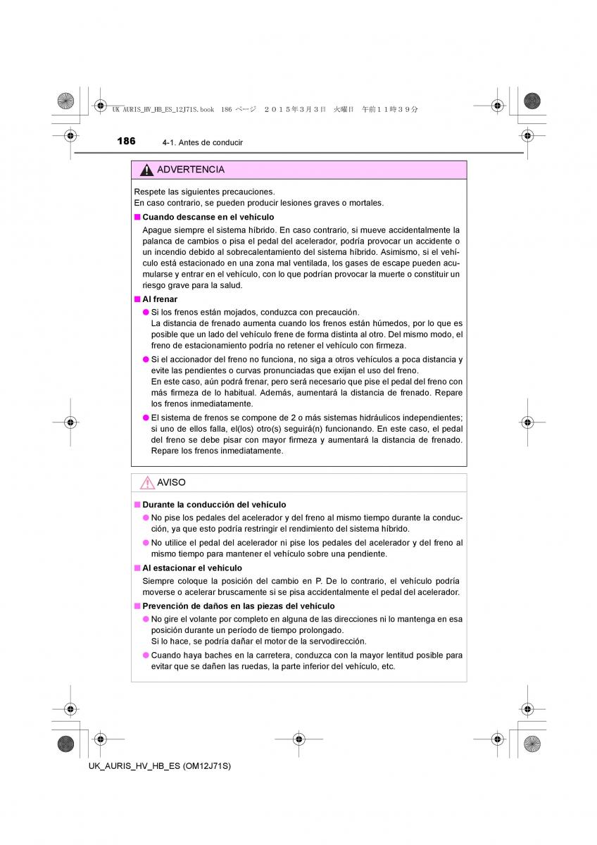 Toyota Auris Hybrid II 2 manual del propietario / page 186