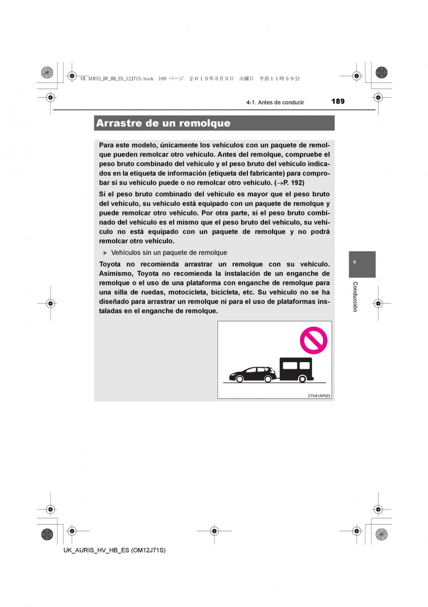 Toyota Auris Hybrid II 2 manual del propietario / page 189