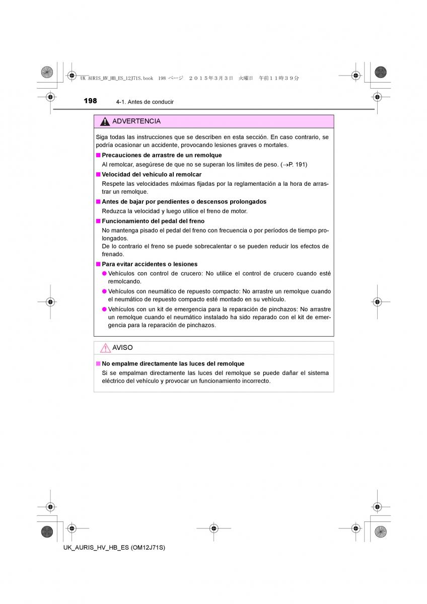 Toyota Auris Hybrid II 2 manual del propietario / page 198