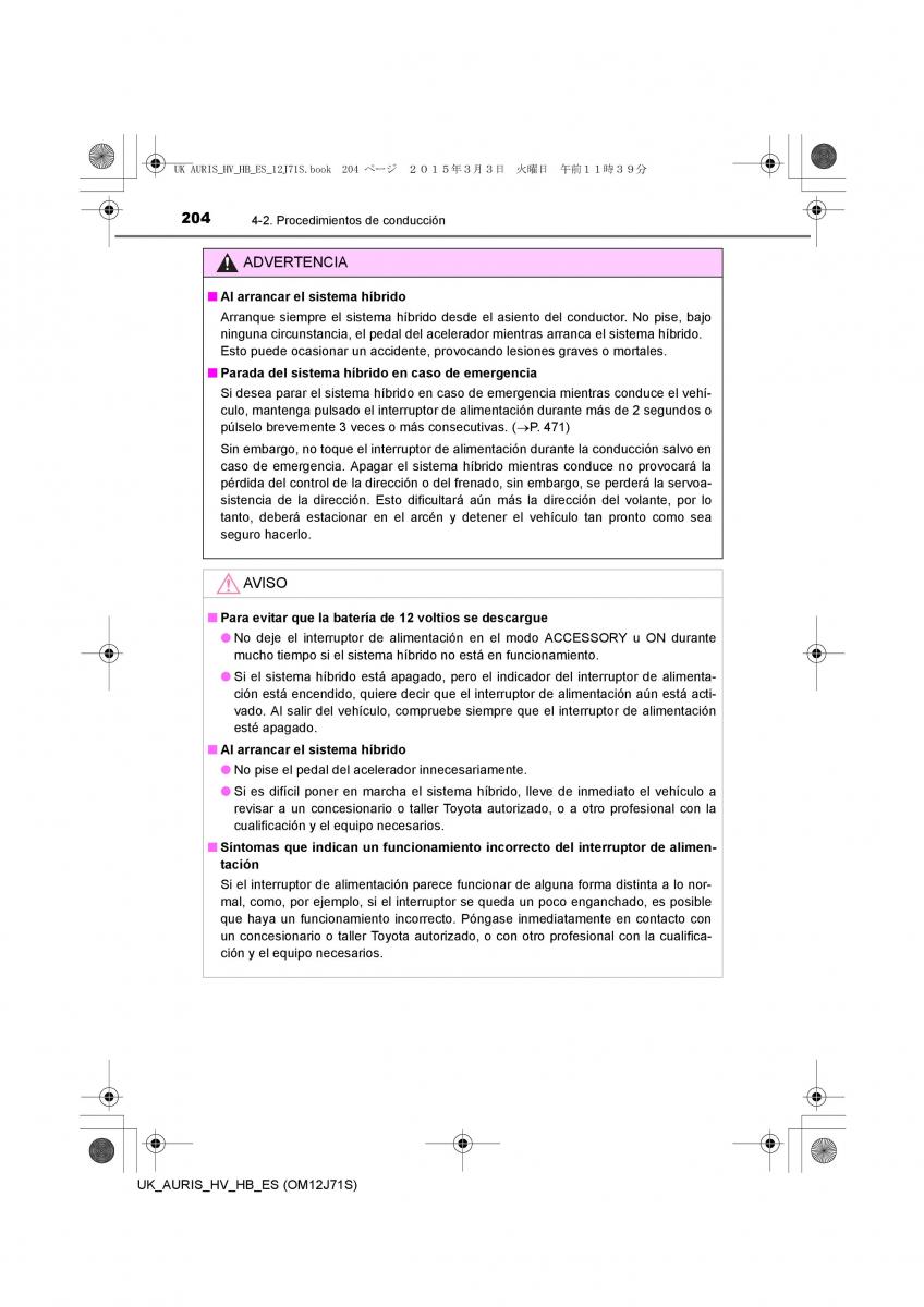 Toyota Auris Hybrid II 2 manual del propietario / page 204