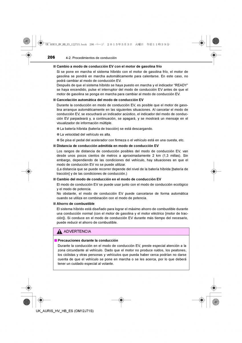 Toyota Auris Hybrid II 2 manual del propietario / page 206