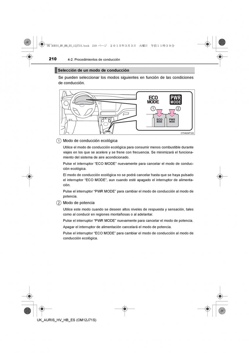 Toyota Auris Hybrid II 2 manual del propietario / page 210