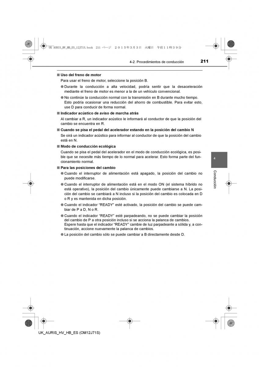 Toyota Auris Hybrid II 2 manual del propietario / page 211