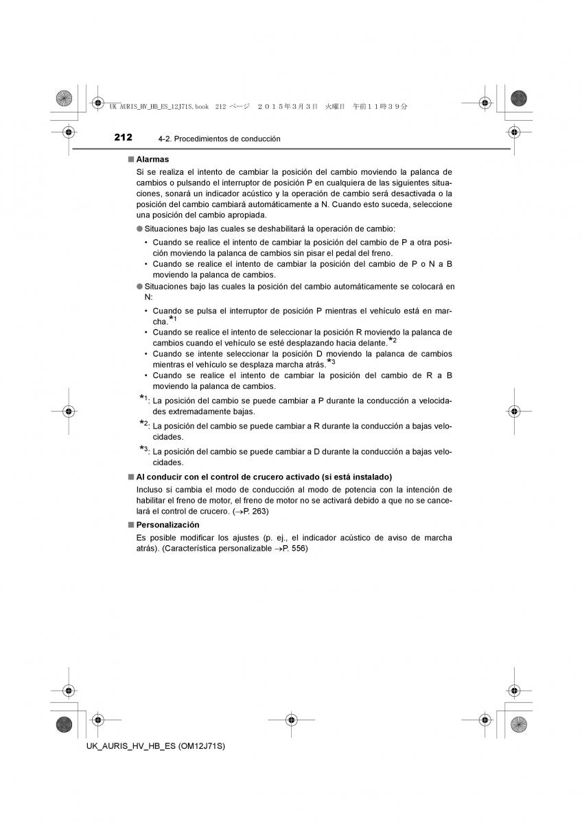 Toyota Auris Hybrid II 2 manual del propietario / page 212