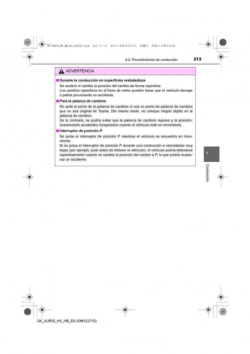 Toyota Auris Hybrid II 2 manual del propietario / page 213