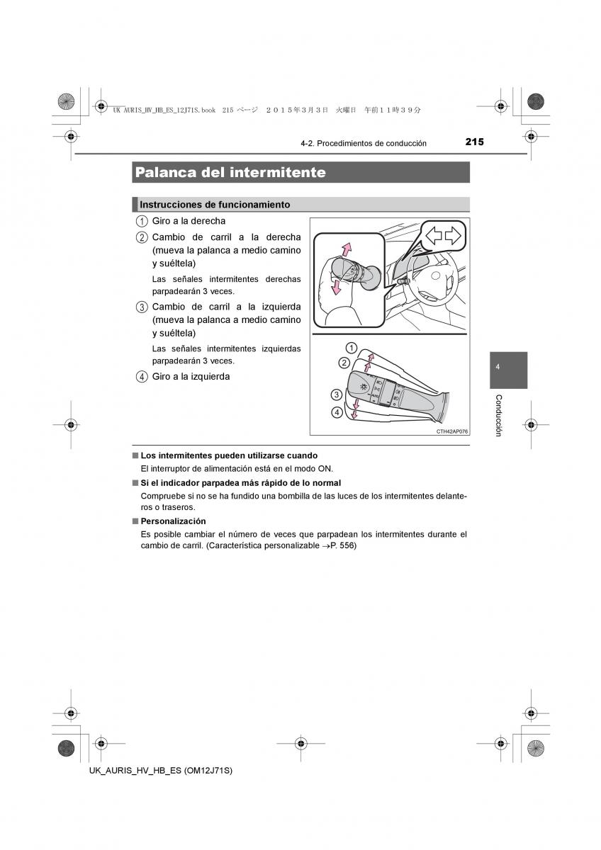 Toyota Auris Hybrid II 2 manual del propietario / page 215