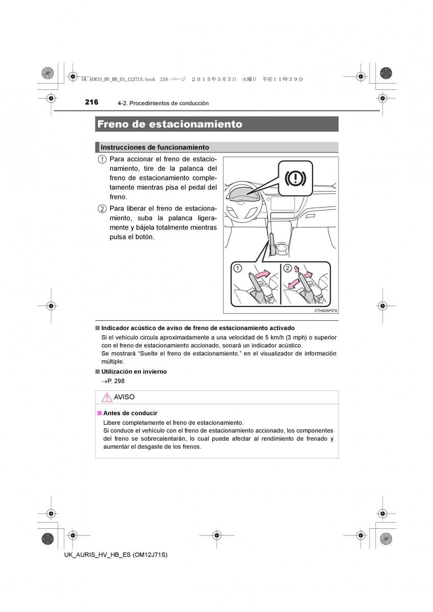 Toyota Auris Hybrid II 2 manual del propietario / page 216