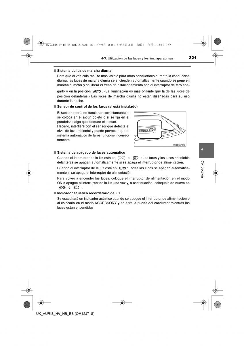 Toyota Auris Hybrid II 2 manual del propietario / page 221