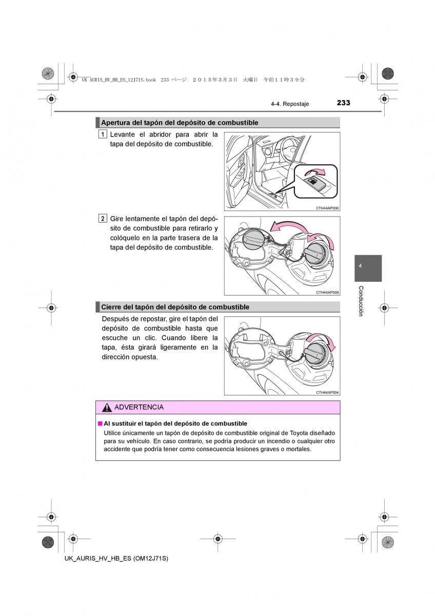 Toyota Auris Hybrid II 2 manual del propietario / page 233