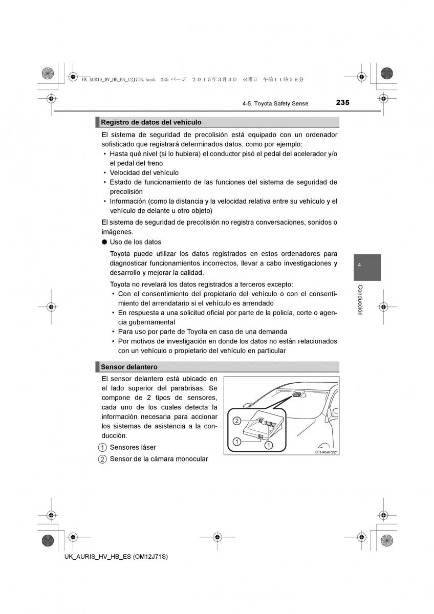 Toyota Auris Hybrid II 2 manual del propietario / page 235