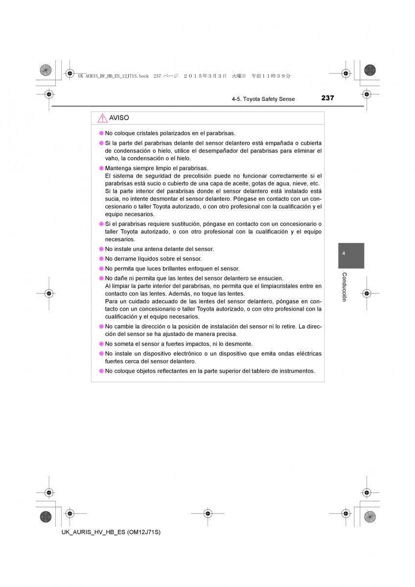 Toyota Auris Hybrid II 2 manual del propietario / page 237