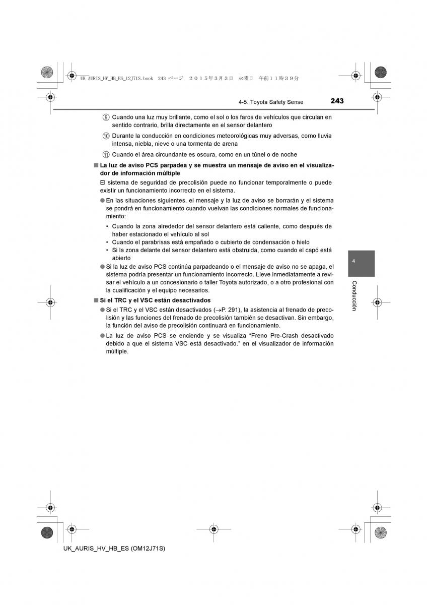 Toyota Auris Hybrid II 2 manual del propietario / page 243