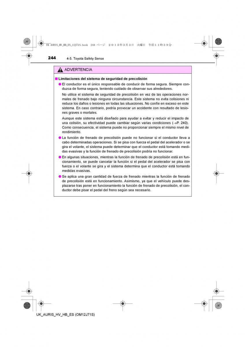 Toyota Auris Hybrid II 2 manual del propietario / page 244