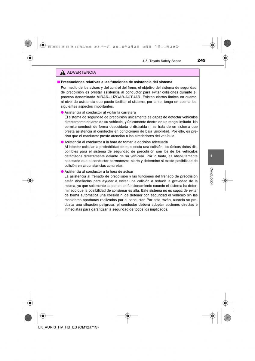 Toyota Auris Hybrid II 2 manual del propietario / page 245