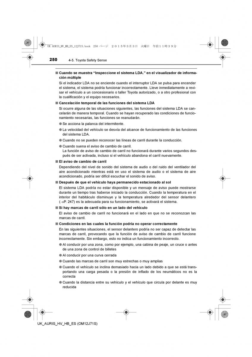 Toyota Auris Hybrid II 2 manual del propietario / page 250