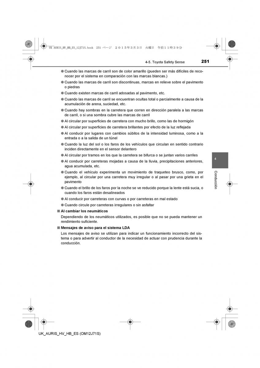 Toyota Auris Hybrid II 2 manual del propietario / page 251