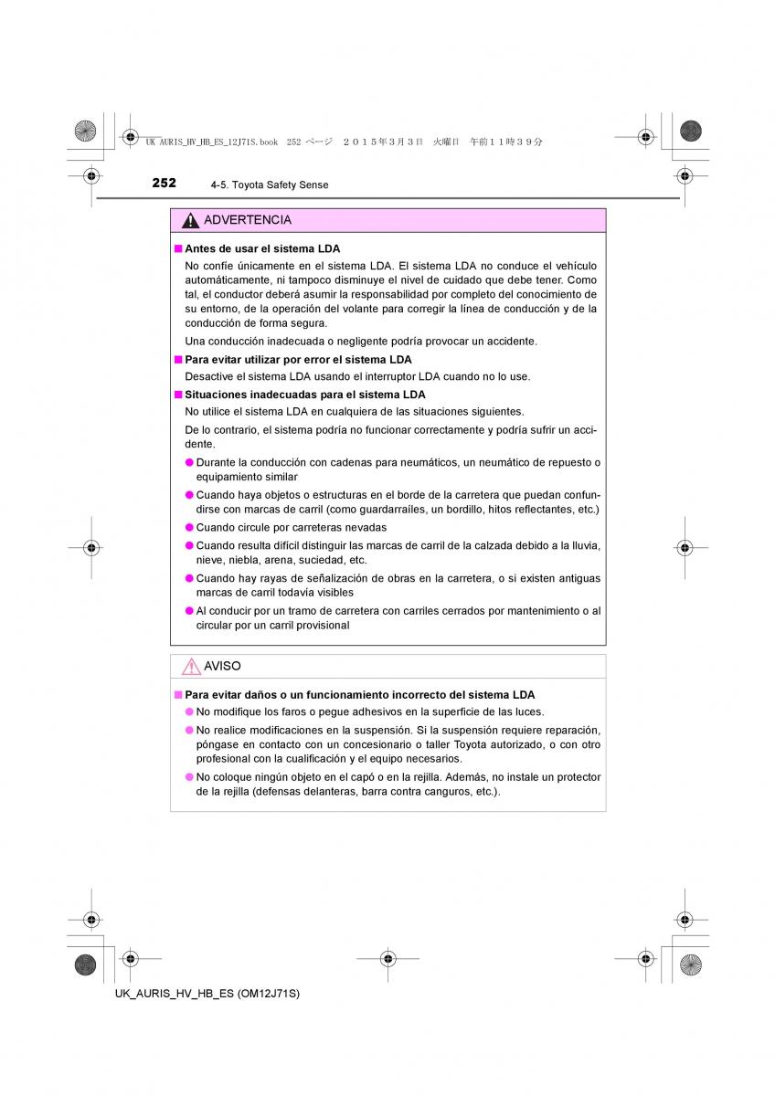 Toyota Auris Hybrid II 2 manual del propietario / page 252