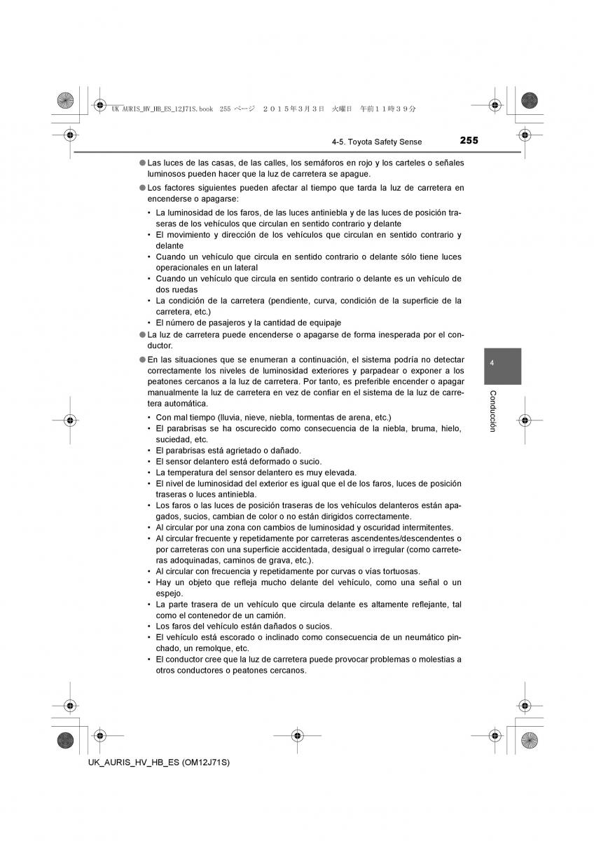 Toyota Auris Hybrid II 2 manual del propietario / page 255