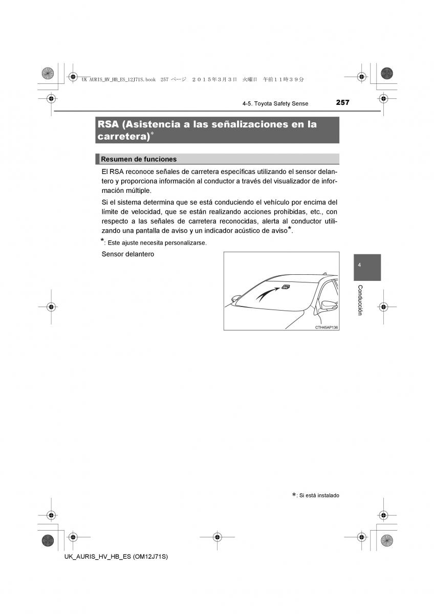 Toyota Auris Hybrid II 2 manual del propietario / page 257