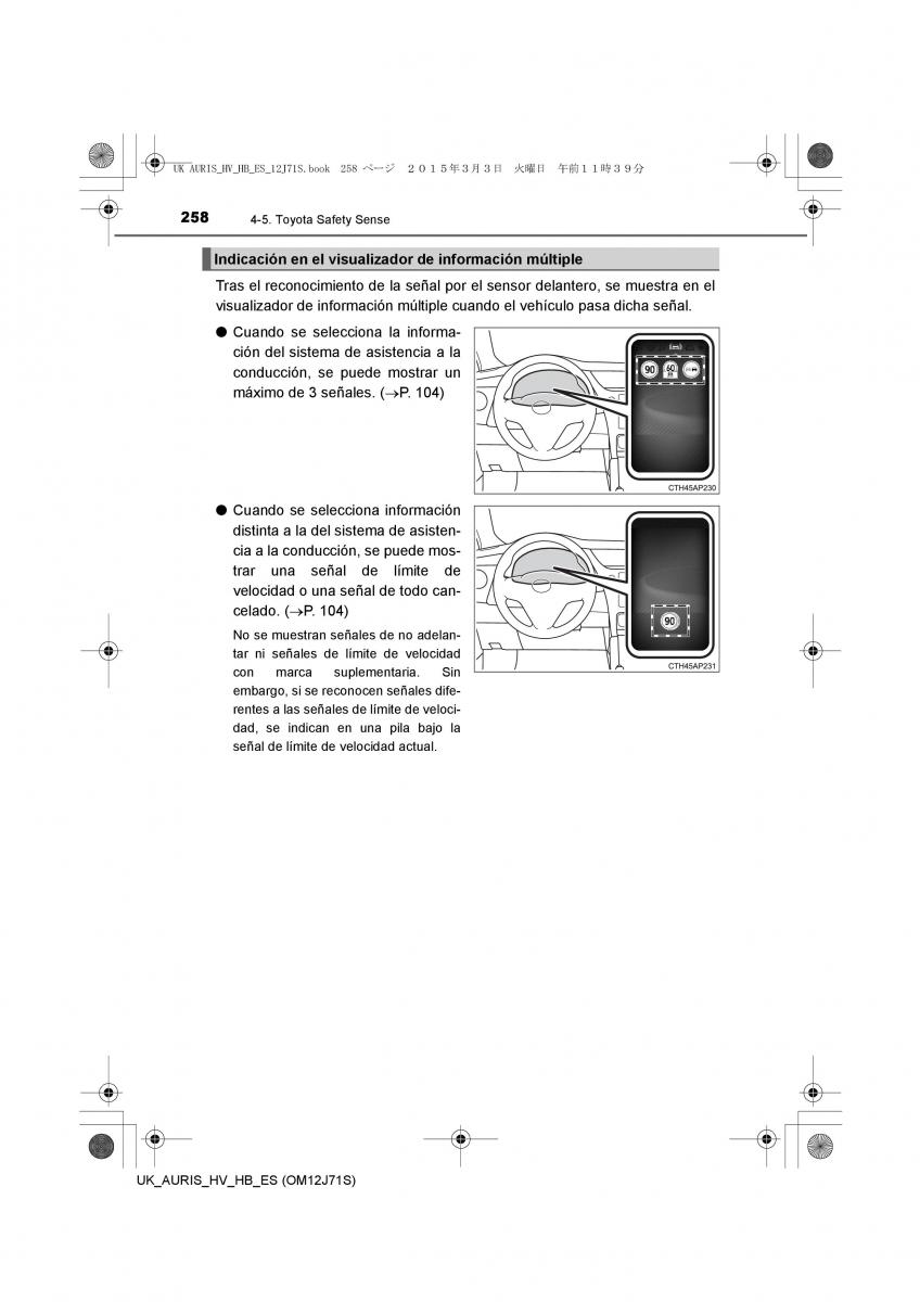 Toyota Auris Hybrid II 2 manual del propietario / page 258