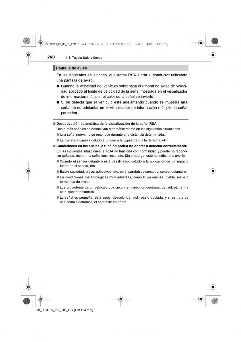 Toyota Auris Hybrid II 2 manual del propietario / page 260