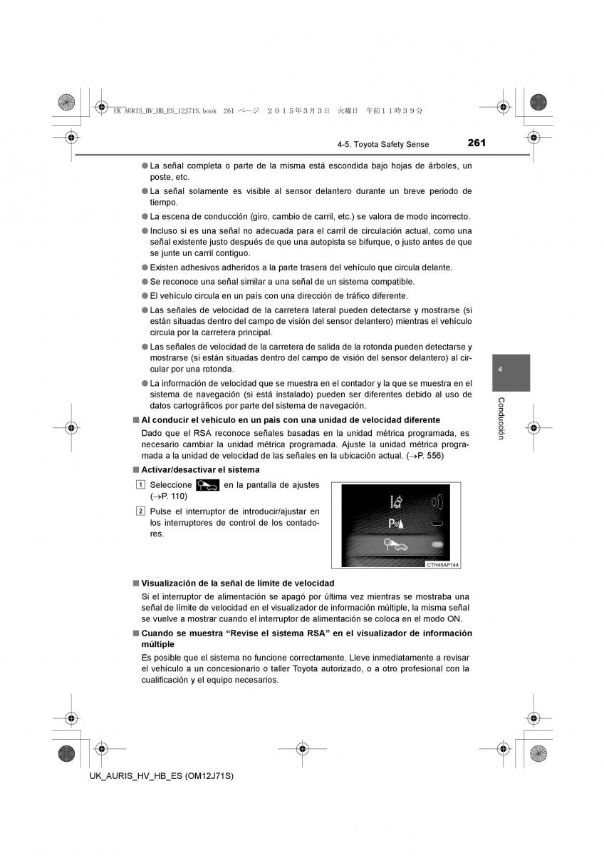 Toyota Auris Hybrid II 2 manual del propietario / page 261